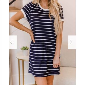 Blissful days navy/white striped dress